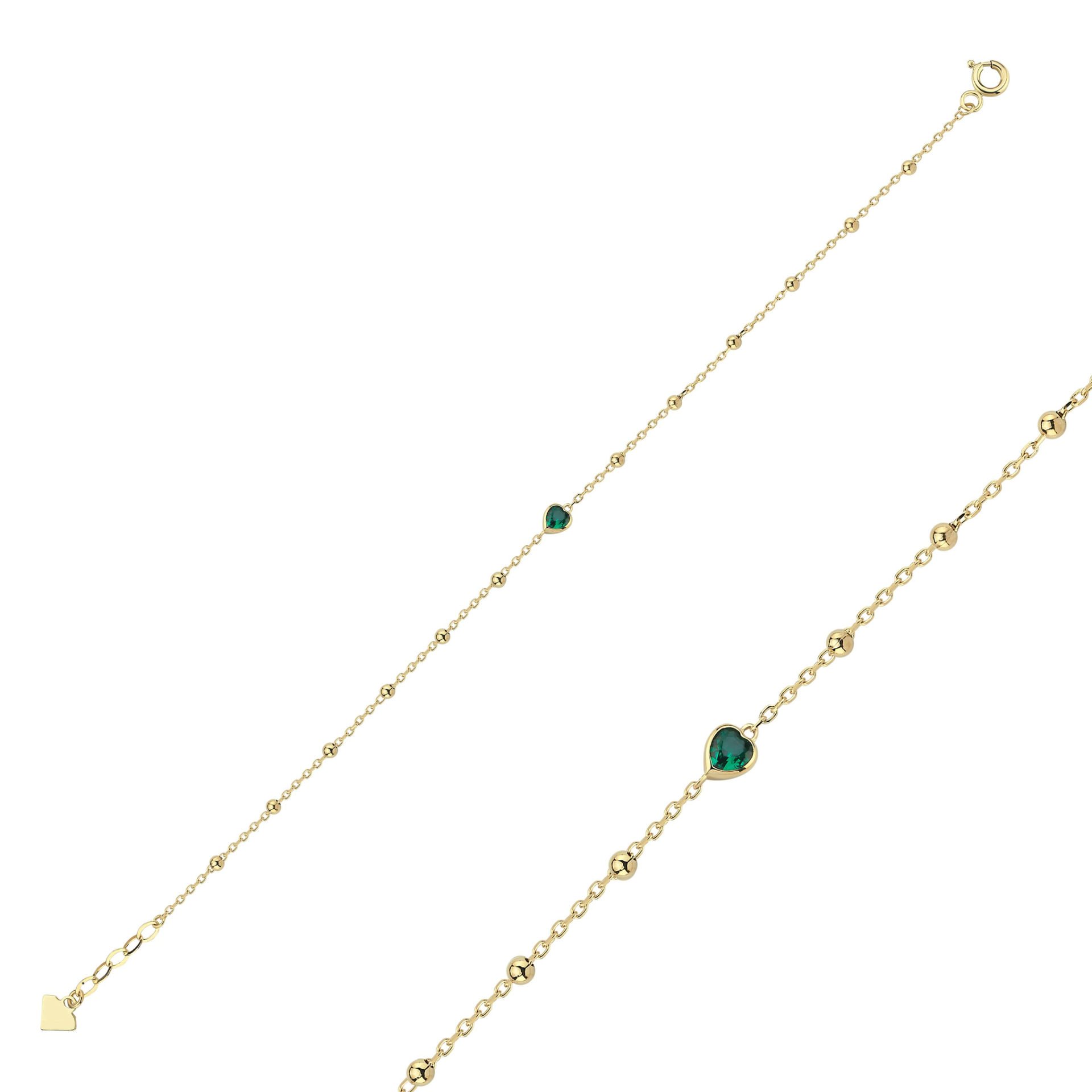 Rainbow Yeşil Taşlı Kalp Toplu Bileklik