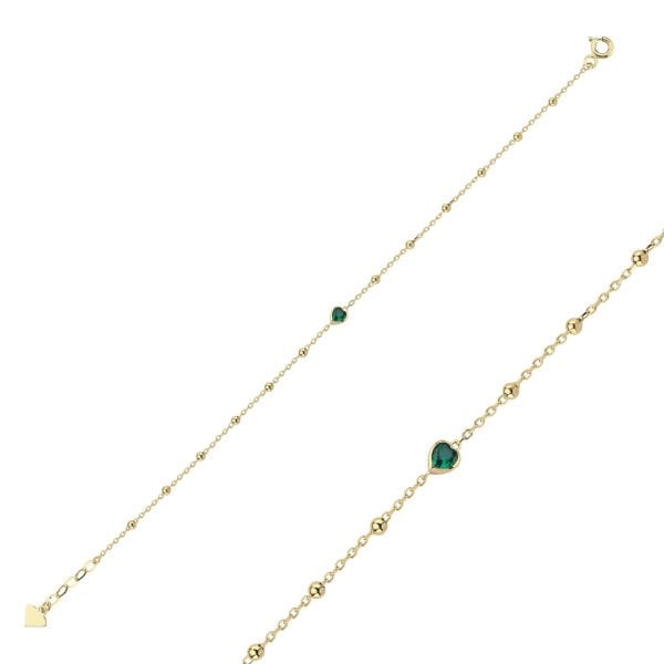 Rainbow Yeşil Taşlı Kalp Toplu Bileklik