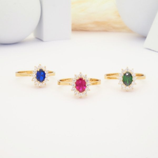 14 Ayar Altın Mavi Papatya Yüzük