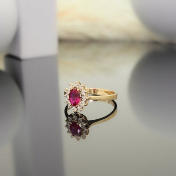 14 Ayar Altın Mavi Papatya Yüzük