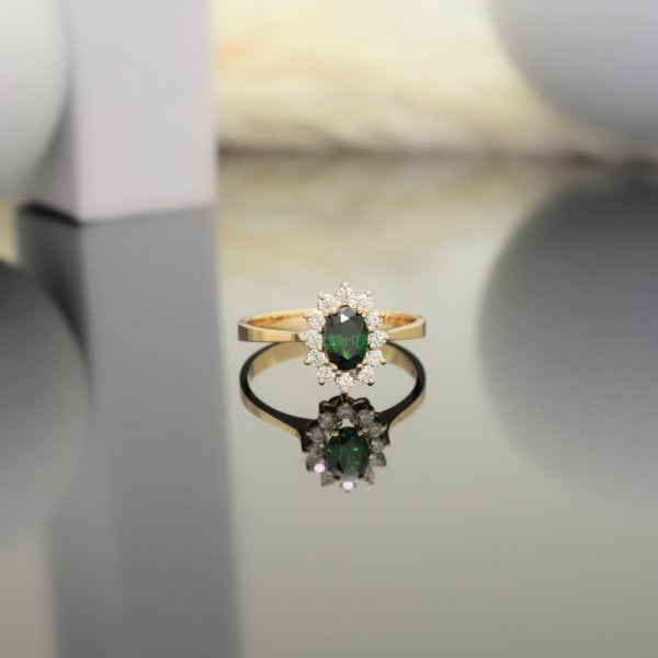 14 Ayar Altın Mavi Papatya Yüzük