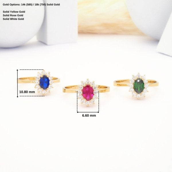 14 Ayar Altın Mavi Papatya Yüzük