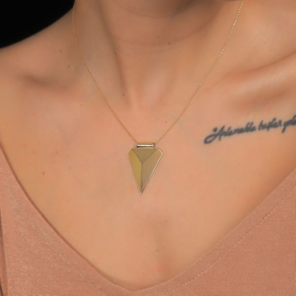 14 Ayar Altın Üçgen Geometrik Kolye