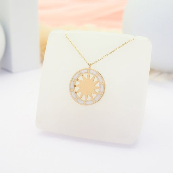 14 Ayar Altın Mineli Güneş Kolye