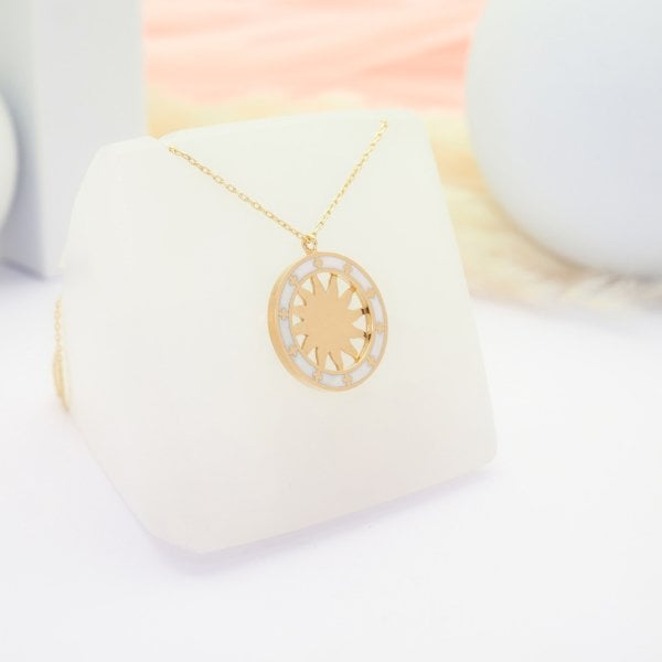 14 Ayar Altın Mineli Güneş Kolye