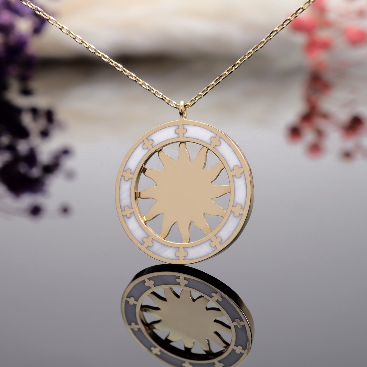 14 Ayar Altın Mineli Güneş Kolye