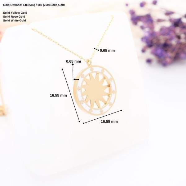 14 Ayar Altın Mineli Güneş Kolye