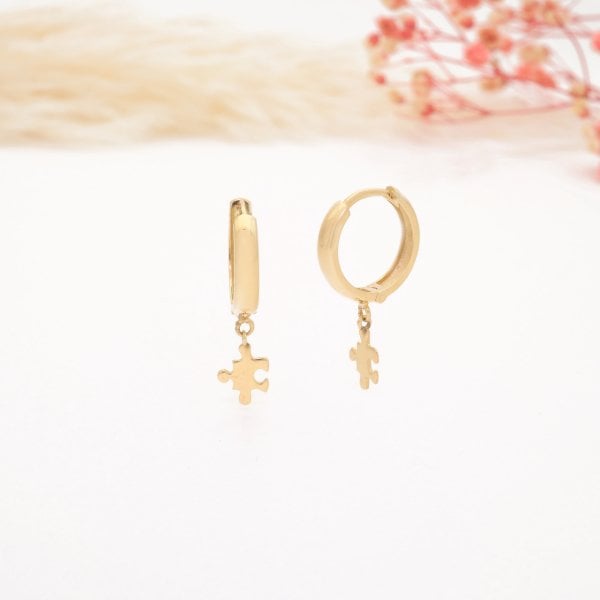 14 Ayar Altın Puzzle Küpe