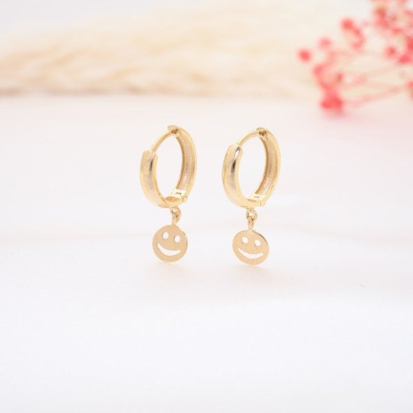 14 Ayar Altın Gülen Yüz Küpe