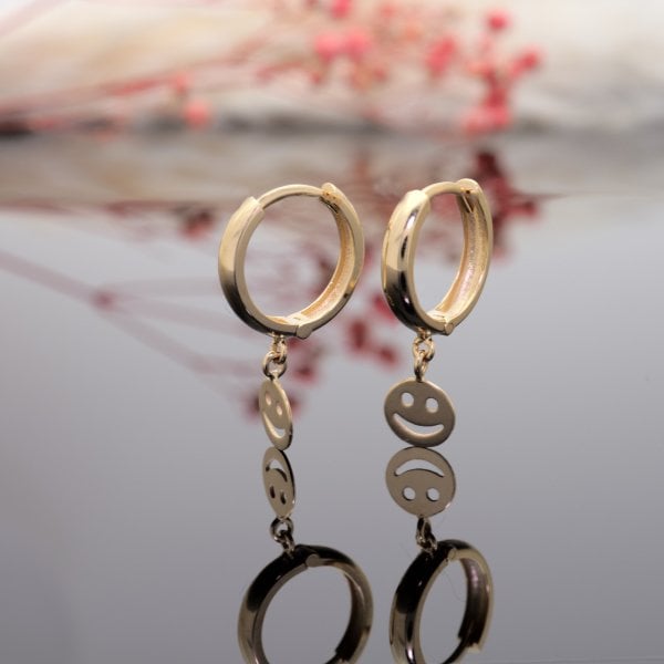 14 Ayar Altın Gülen Yüz Küpe