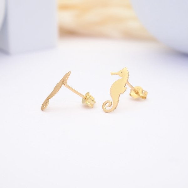 14 Ayar Altın Deniz Atı Küpe