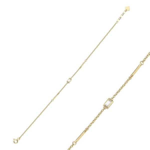 Rainbow Beyaz Baget Taşlı Cubuk Bileklik