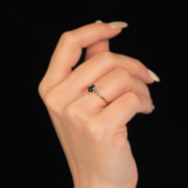 14 Ayar Altın Mavi Damla Yüzük