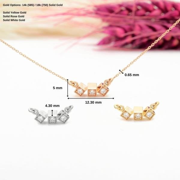 14 Ayar Altın Küp Geometrik Kolye