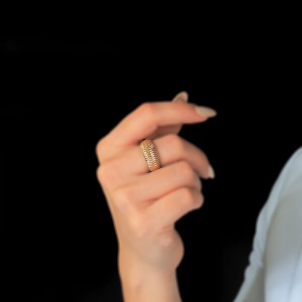 14 Ayar Altın Bombe Tek Taşlı Yüzük