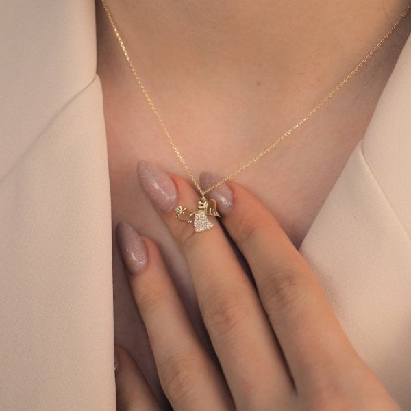 14 Ayar Altın Mini Melek Kolye