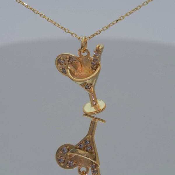 14 Ayar Altın Kokteyl Kadeh Kolye