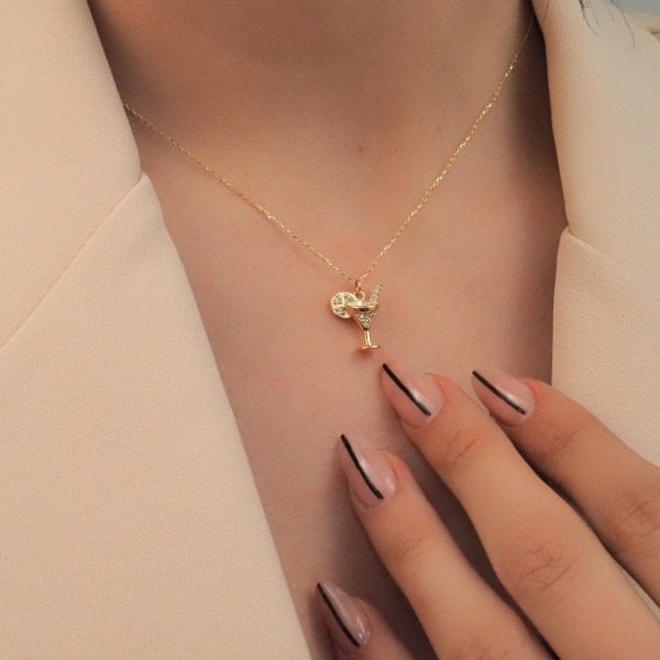 14 Ayar Altın Kokteyl Kadeh Kolye