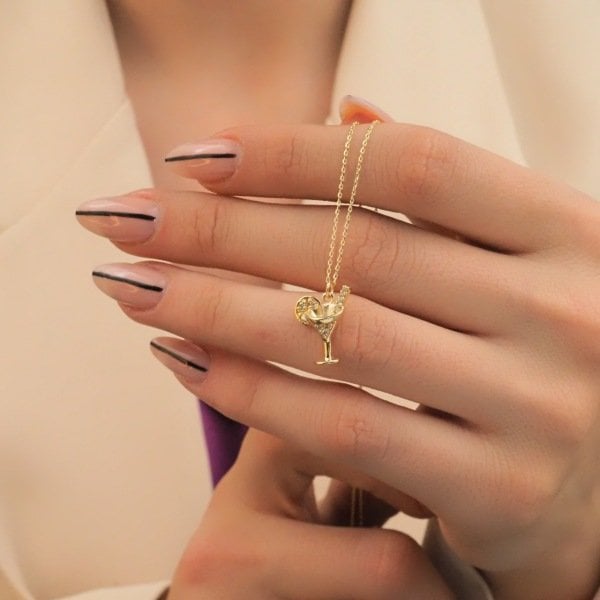 14 Ayar Altın Kokteyl Kadeh Kolye