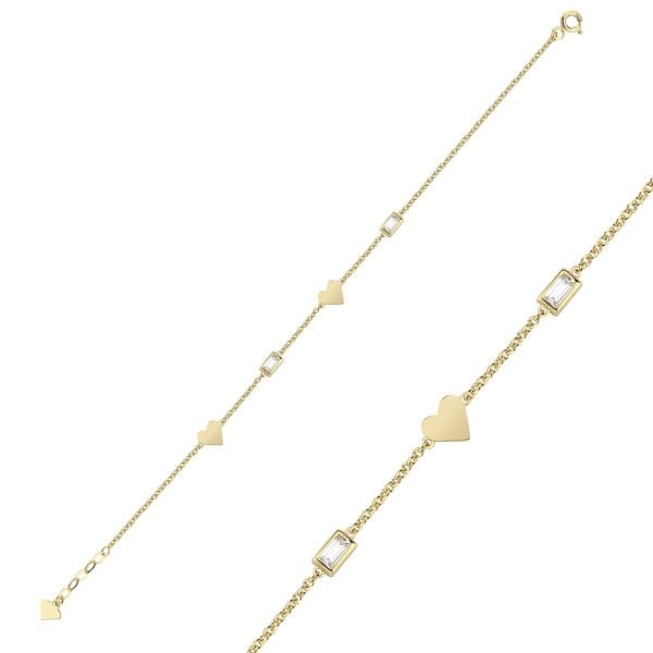 Simple Baget Taşlı Kalp Bileklik