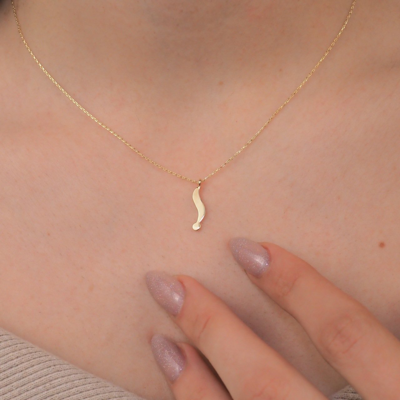 14 Ayar Altın Ünlem İşareti Kolye