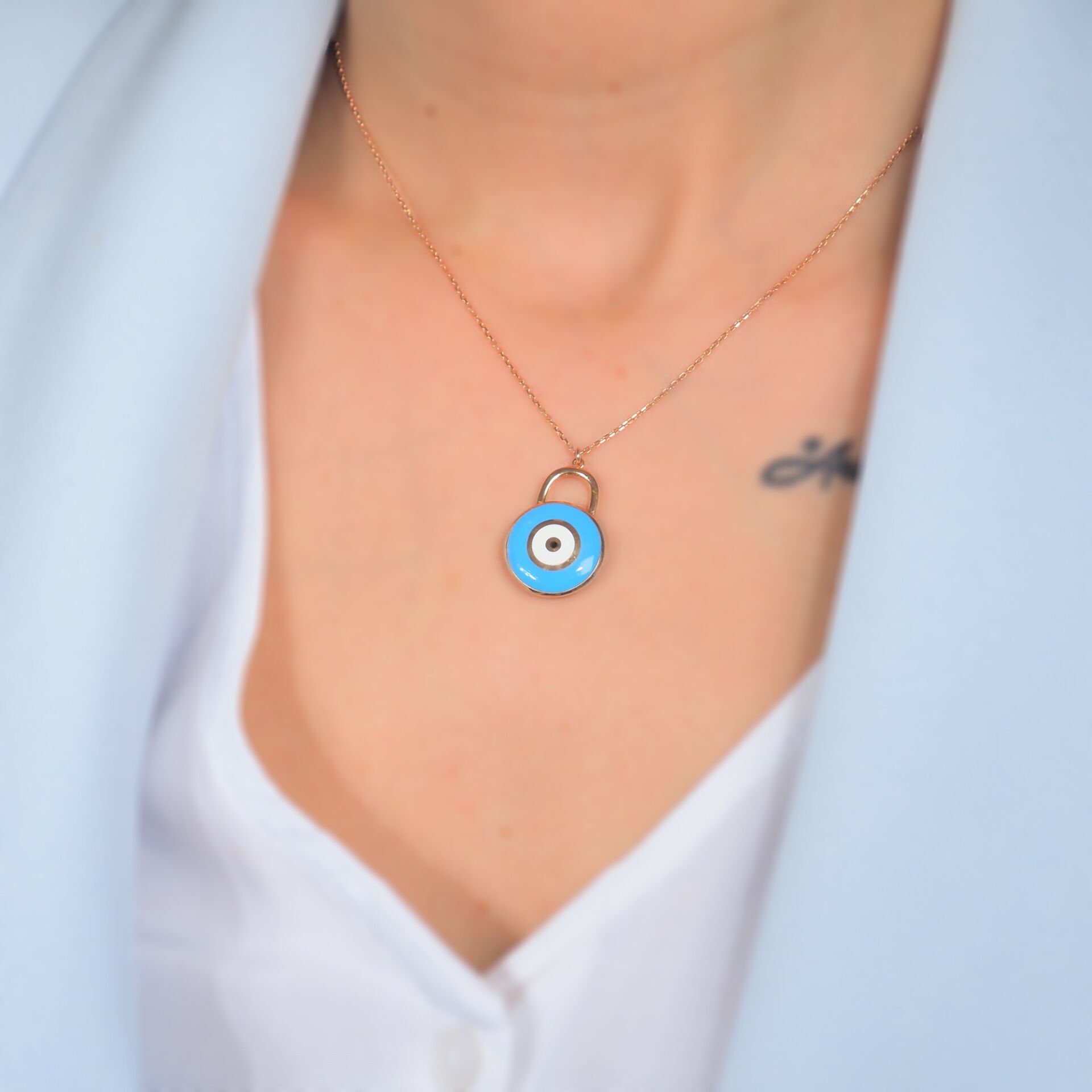 14 Ayar Altın Nazar Boncuk Kilitli Kolye