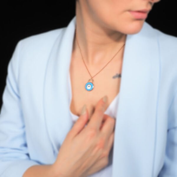 14 Ayar Altın Nazar Boncuk Kilitli Kolye