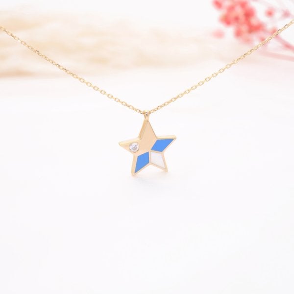 14 Ayar Altın Taşlı Mineli Yıldız Kolye