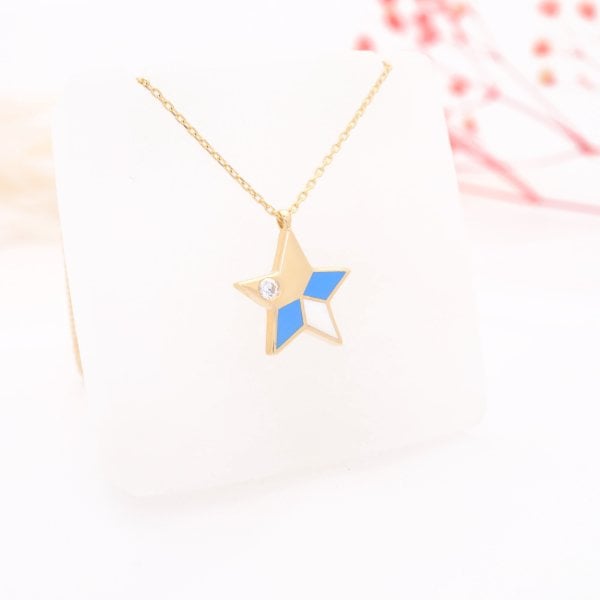 14 Ayar Altın Taşlı Mineli Yıldız Kolye