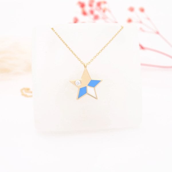 14 Ayar Altın Taşlı Mineli Yıldız Kolye