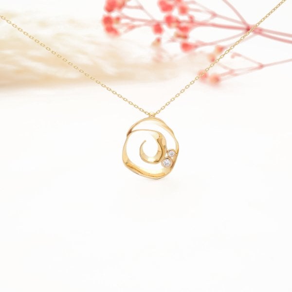 14 Ayar Altın 2 Taşlı Spiral Kolye