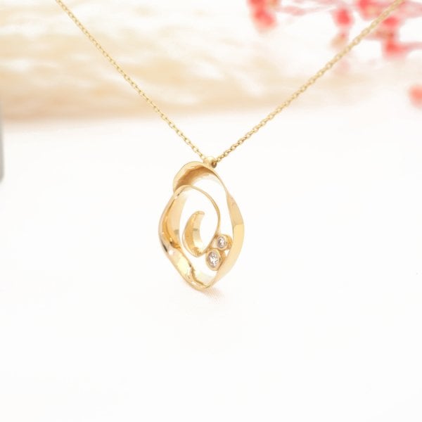 14 Ayar Altın 2 Taşlı Spiral Kolye