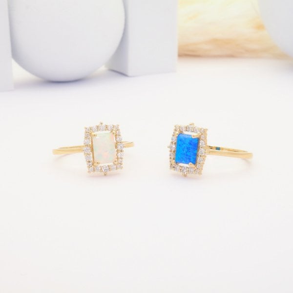 14 Ayar Altın Beyaz Opal Taşlı Yüzük