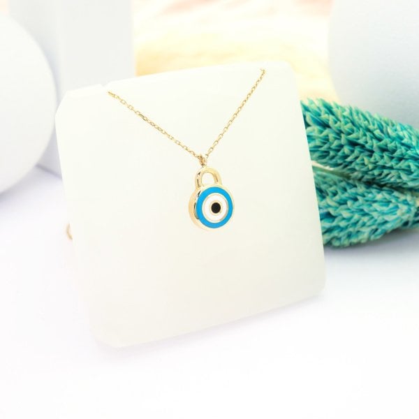 14 Ayar Altın Nazar Kilit Kolye