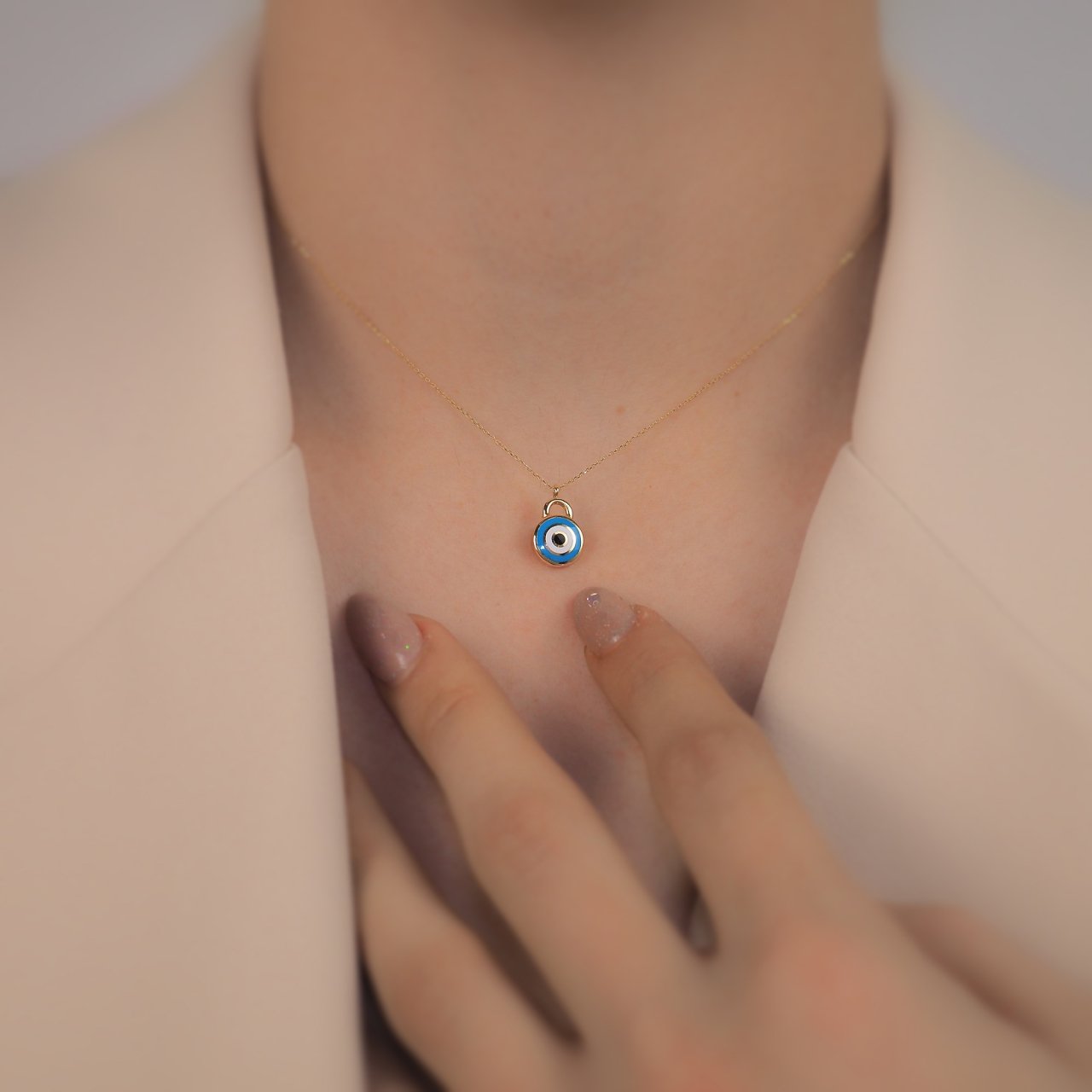 14 Ayar Altın Nazar Kilit Kolye