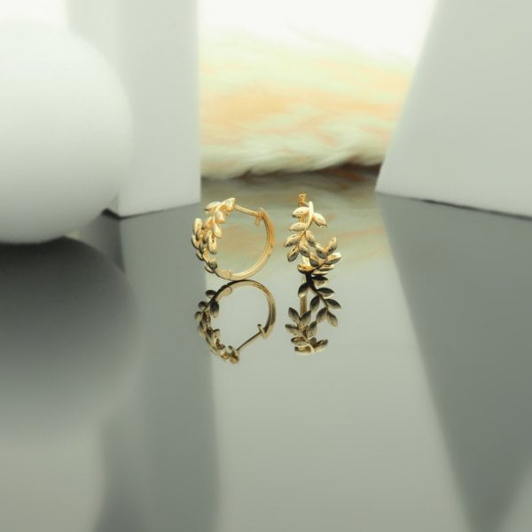 14 Ayar Altın Zeytin Dalı Halka Küpe