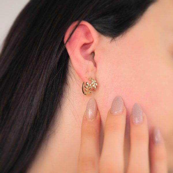 14 Ayar Altın Zeytin Dalı Halka Küpe