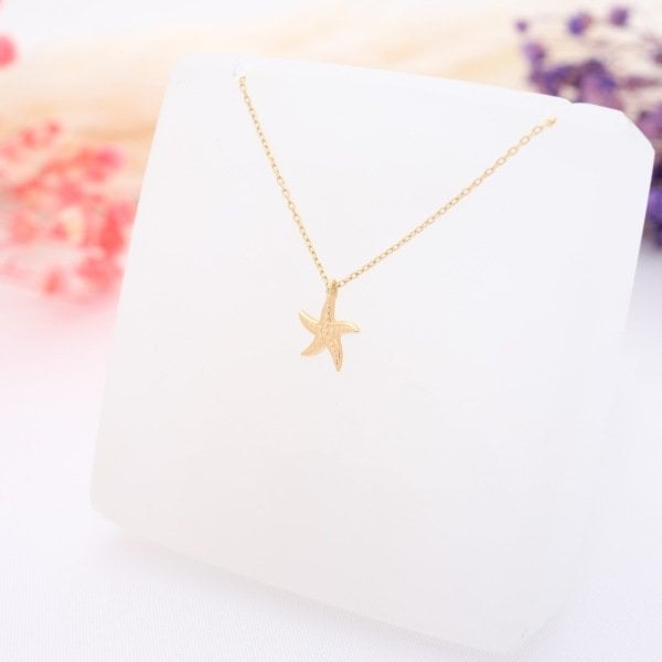14 Ayar Altın Deniz Yıldızı Kolye Sarı - 42cm