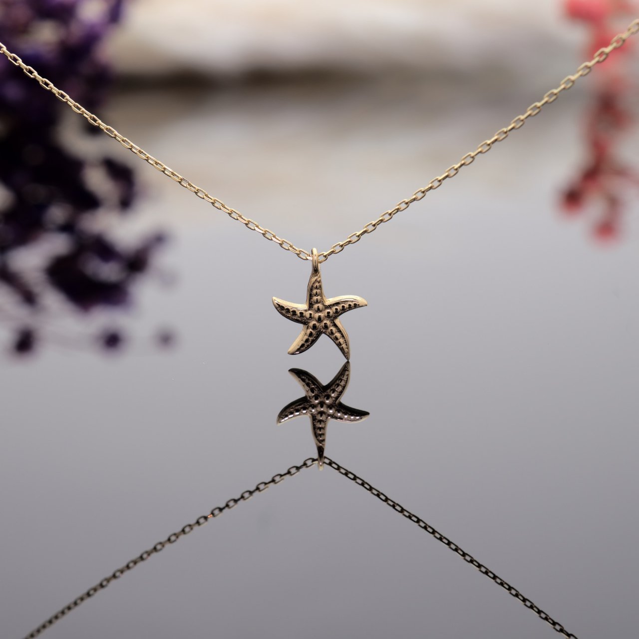 14 Ayar Altın Deniz Yıldızı Kolye Sarı - 42cm