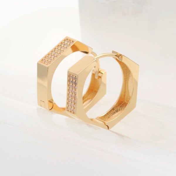 14 Ayar Altın 2 Sıra Taşlı Küpe