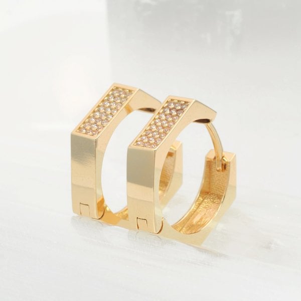 14 Ayar Altın 2 Sıra Taşlı Küpe