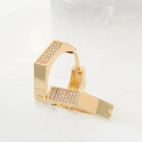 14 Ayar Altın 2 Sıra Taşlı Küpe