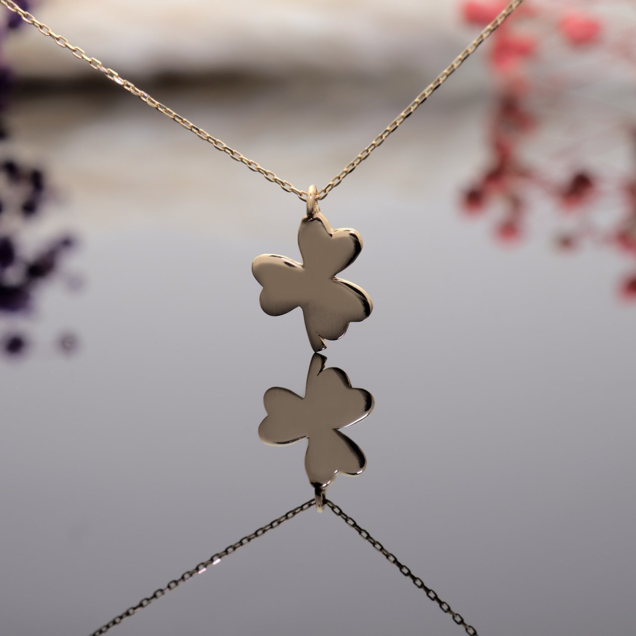 14 Ayar Altın Şans Yoncası Kolye