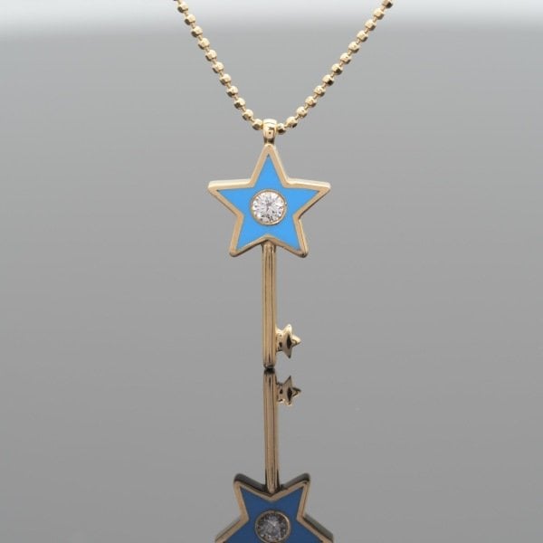 14 Ayar Altın Taşlı Mavi Yıldız Kolye