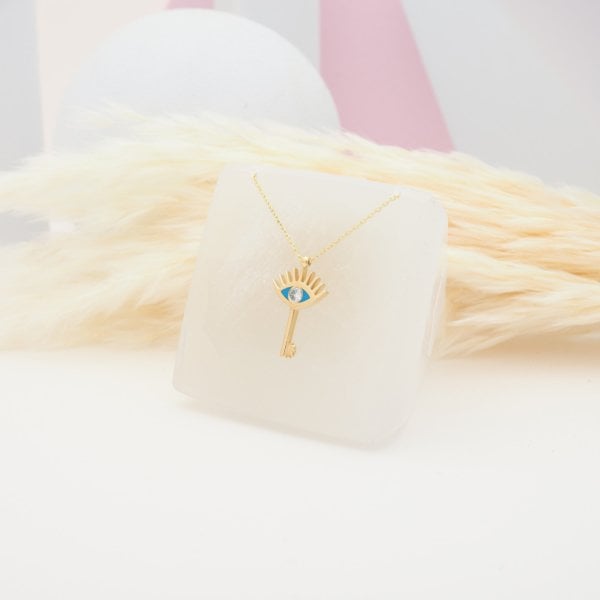 14 Ayar Altın Taşlı Mavi Göz Kolye