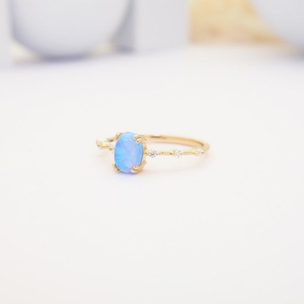 14 Ayar Altın Mavi Opal Yüzük