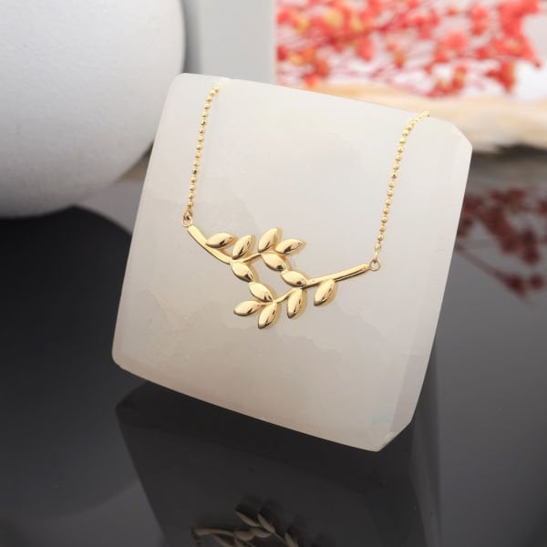 14 Ayar Altın Zeytin Dalı Kolye