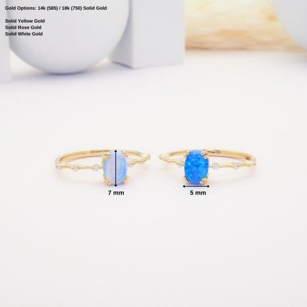 14 Ayar Altın Mavi Opal Yüzük