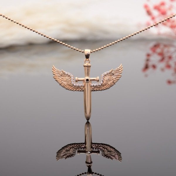 14 Ayar Altın Kanatlı Kılıç Kolye