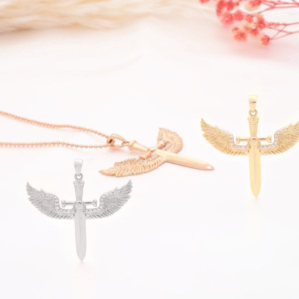 14 Ayar Altın Kanatlı Kılıç Kolye